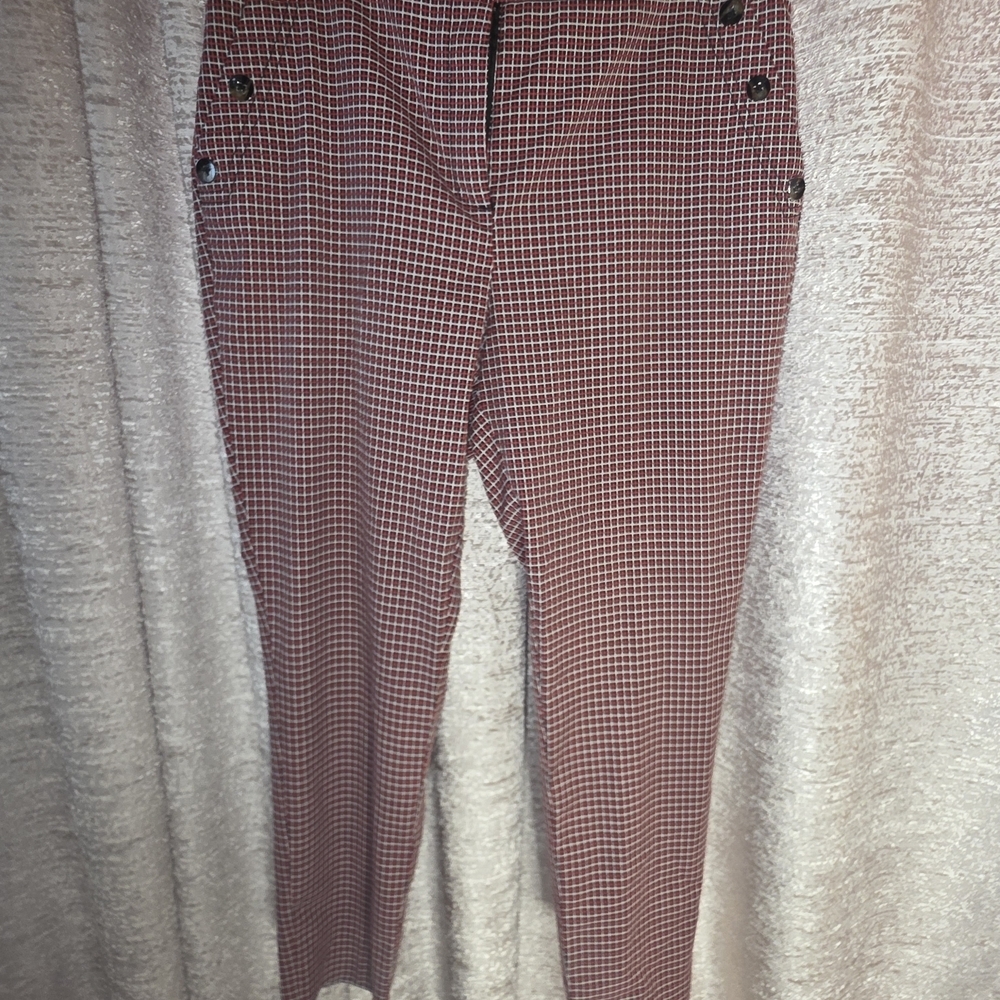 New York & Company Burgundy Check Ankle Pants - Picture 2 of 7